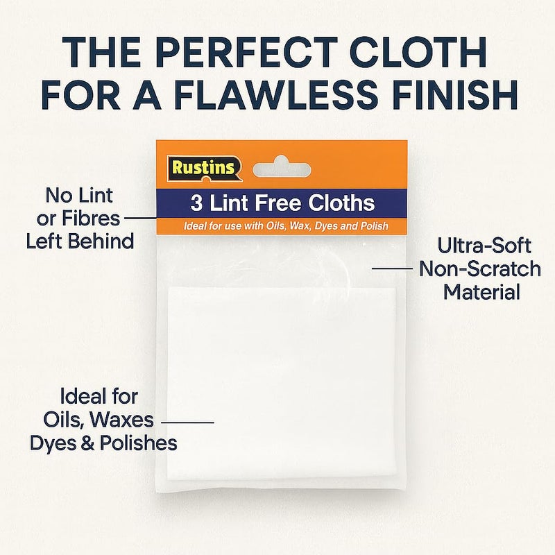 Rustins Lint-Free Cloths, Pack of 3 - Premium Quality, Absorbent Cloths for Effortless Furniture Oil Application - Image 2